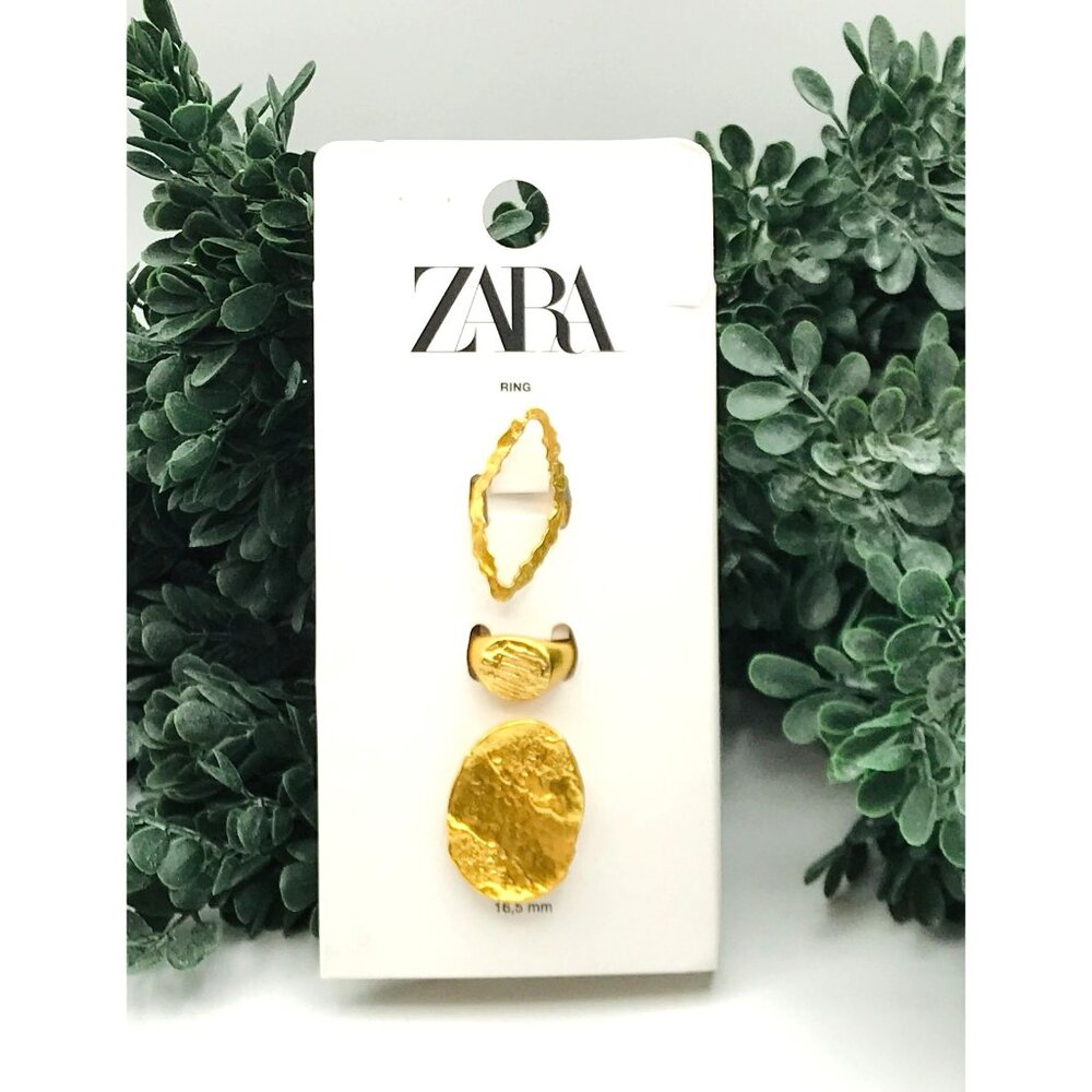 Gold-Tone Textured Rings Set Of 3 Fits 6.5 (16.5 Mm) Stylish Jewelry Piece by ZA - Picture 4 of 4